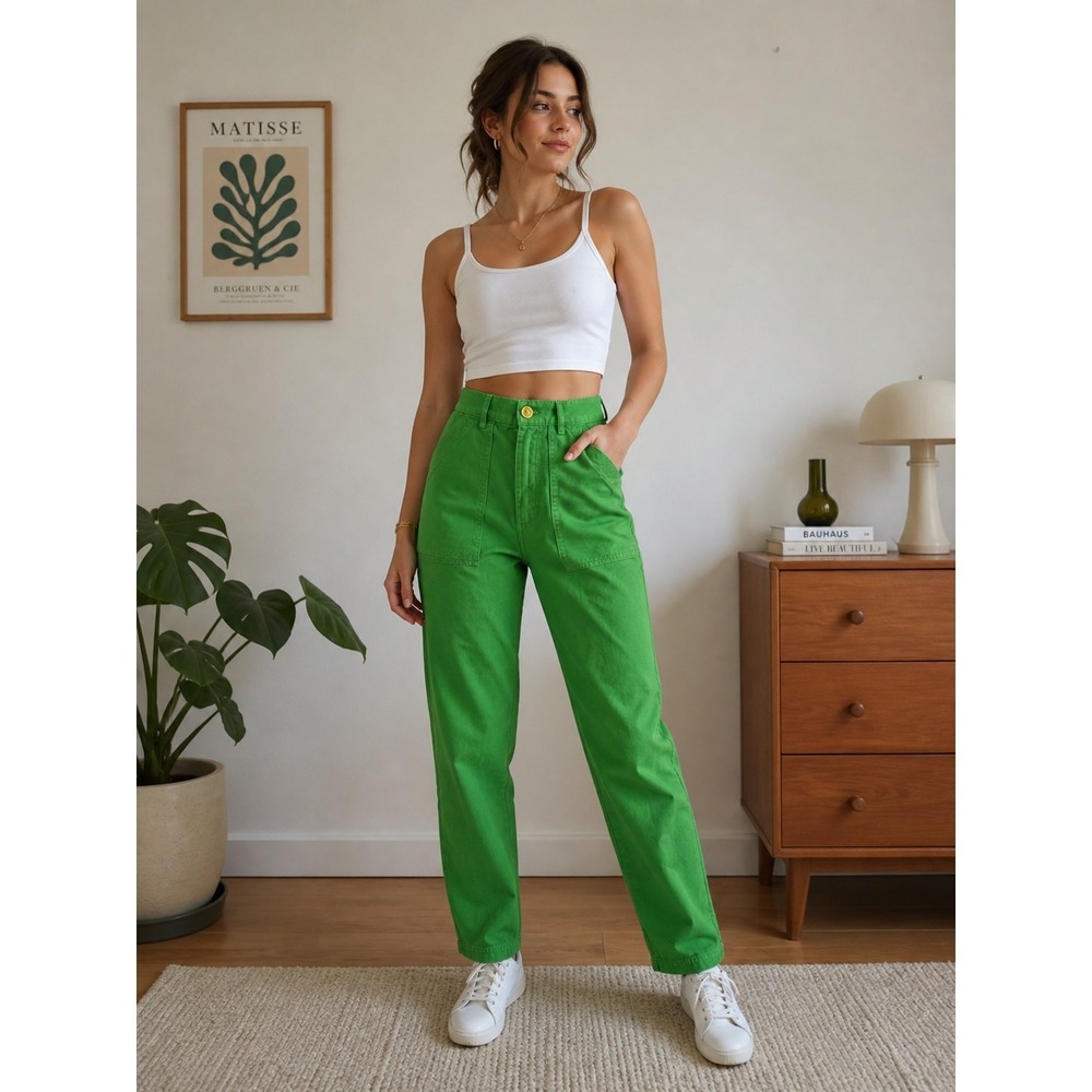 Big Bud Press Pencil Work women's  Pants XXS Green High Waist Cotton
